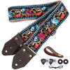 Picture of Nefelibata Guitar Strap,Jacquard Embroidery Cotton Guitar Straps with Crazy Horse Leather Ends for Bass, Electric & Acoustic, Best Gifts for Guitarists(Elegant Blue Flower Embroidery)