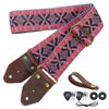 Picture of Nefelibata Guitar Strap,Jacquard Embroidery Cotton Guitar Straps with Crazy Horse Leather Leather Ends for Bass, Electric & Acoustic, Best Gifts for Kids, Guitarists(Embroidered red)