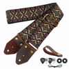 Picture of Nefelibata Guitar Strap,Jacquard Embroidery Cotton Guitar Straps with Crazy Horse Leather Leather Ends for Bass, Electric & Acoustic, Best Gifts for Kids, Guitarists(Golden embroidery)