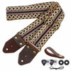 Picture of Nefelibata Guitar Strap,Jacquard Embroidery Cotton Guitar Straps with Crazy Horse Leather Ends for Bass, Electric & Acoustic, Best Gifts for Kids, Guitarists(Black gold embroidery)