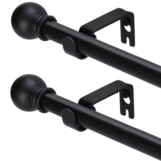 Picture of GXOACKJ 2 Pack Black Curtain Rods for windows 48 to 84-93 inch, 5/8 inch Splicing Heavy Duty Metal Curtain Rod Set with Brackets