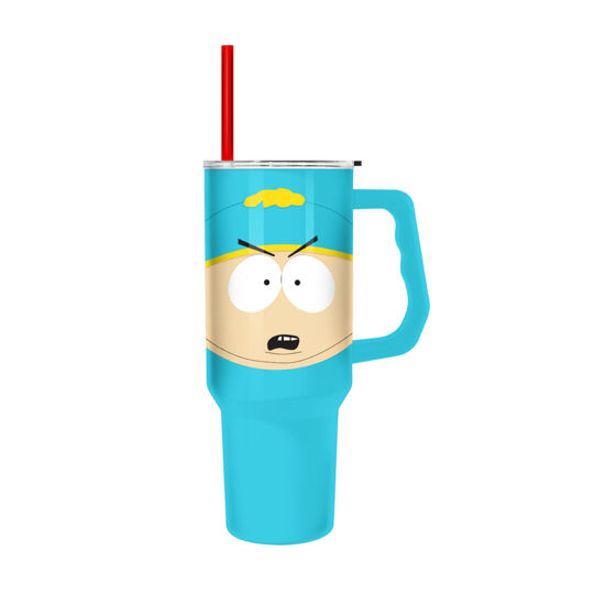 Picture of Silver Buffalo South Park Cartman Face Stainless Steel Tumbler with Handle and Straw, Fits in Standard Cup Holder, 40 Ounces