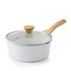 Picture of SENSARTE White Ceramic Nonstick Saucepan with Double Spout 3.0 Quarts, Medium Cooking Pot with Stay Cool Handle, Induction Compatible Saucepot with Lid, White Granite Coating, PFOA/PFAS Free