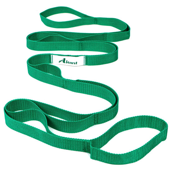 Picture of Abiarst Stretching Strap Yoga Straps for Physical Therapy, 10 Loops Non-Elastic Stretch Strap for Pilates, Flexibility, Exercise, Stretch Band for Women & Men (Green)