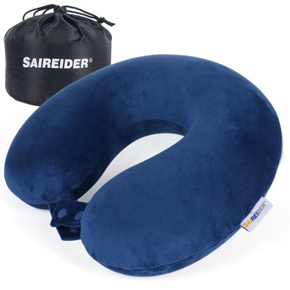 Picture of SAIREIDER Neck Pillows for Travel-Head Neck Support Travel Pillow for Traveling, Car, Home, Office Adjustable with Storage Bag (Navy Blue)