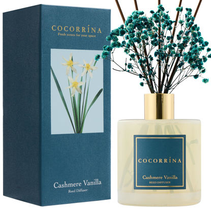 Picture of COCORRÍNA Reed Diffuser - Cashmere Vanilla 17 Fl.oz Reed Diffuser with 8 Sticks Scented Diffuser with Preserved Flowers for Bathroom Home Decor