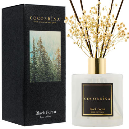 Picture of COCORRÍNA Reed Diffuser - Black Forest 17 Fl.oz Reed Diffuser with 8 Sticks Scented Diffuser with Preserved Flowers for Bathroom Home Decor