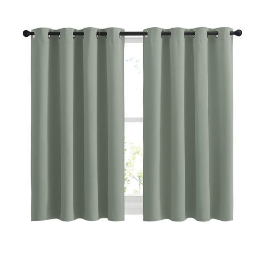Picture of NICETOWN Blackout Sage Green Curtains for Cafe 45 inch Length - Grommet Room Darkening Sound Reducing Solid Curtains and Drapes for Small Windows, W52 x L45, 2 Panels