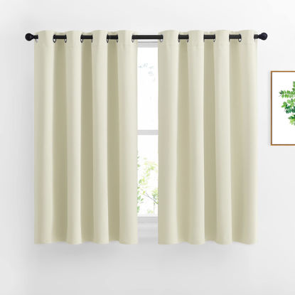 Picture of NICETOWN Half Window Curtains for Bedroom - Silver Grommet Modern Thermal Insulated Home Decor Window Coverings for Nursery/Flat, Beige, W52 x L54, Set of 2