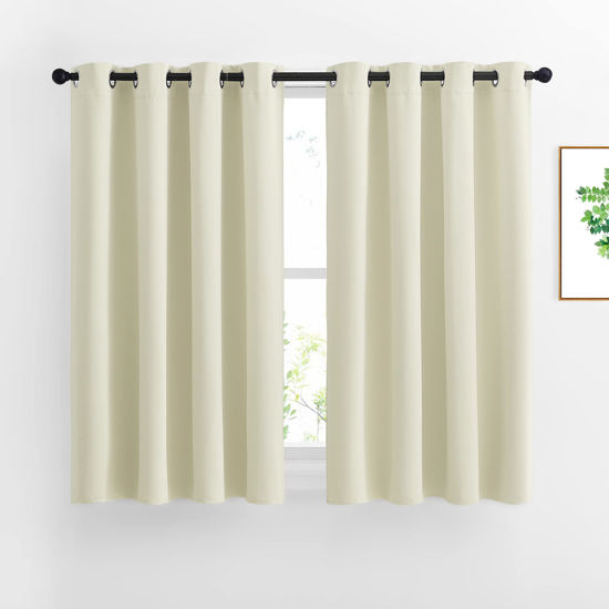 Picture of NICETOWN Half Window Curtains for Bedroom - Silver Grommet Modern Thermal Insulated Home Decor Window Coverings for Nursery/Flat, Beige, W52 x L54, Set of 2