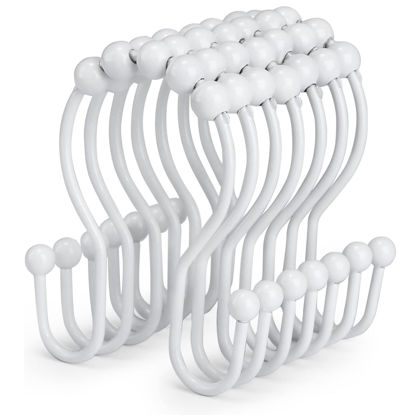 Picture of Goowin Shower Curtain Hooks, 12 Pcs Shower Curtain Rings, Stainless Steel Shower Curtain Hooks Rings Rust Proof, Smooth Sliding Anti-Drop Double Shower Hooks for Shower Curtain, Rods (White)