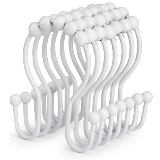 Picture of Goowin Shower Curtain Hooks, 12 Pcs Shower Curtain Rings, Stainless Steel Shower Curtain Hooks Rings Rust Proof, Smooth Sliding Anti-Drop Double Shower Hooks for Shower Curtain, Rods (White)