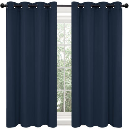 Picture of Deconovo Navy Blue Blackout Curtains, Bedroom Curtains 63 Inch Length, Thermal Curtain Panels for Nursery (Navy Blue, 52x63 Inch, Set of 2)