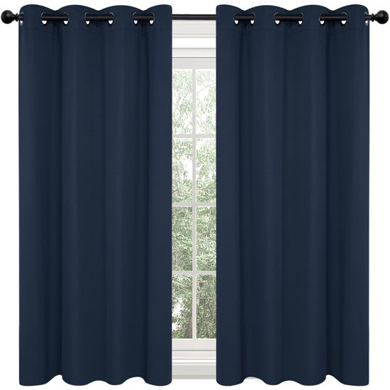 Picture of Deconovo Navy Blue Blackout Curtains, Bedroom Curtains 63 Inch Length, Thermal Curtain Panels for Nursery (Navy Blue, 52x63 Inch, Set of 2)