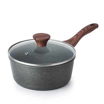 Picture of SENSARTE Nonstick Saucepan with Lid, 2.5 Quarts Medium Pot with Swiss Granite Coating, Stay-cool Handle, Multipurpose Handy Sauce Pan Small Kitchen Cooking Pot, Induction Comptable, PFOA Free