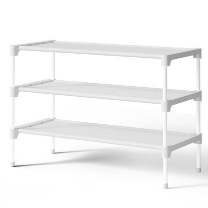 Picture of Kitsure Shoe Rack - Premium Non-Woven Shoe Rack Shelf, Shoe Organizer for Closet, Entryway, Garage & Corridor, Sturdy & Durable Long Stackable Shoe Shelves, Medium, White