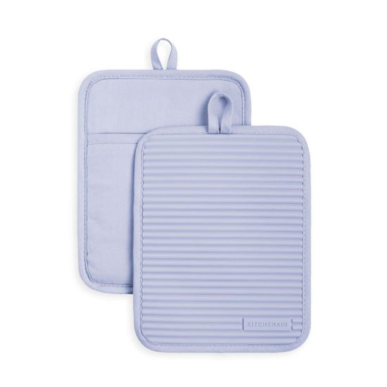 Picture of KitchenAid Ribbed Soft Silicone Pot Holder Set, Lavender Cream 7"x9"