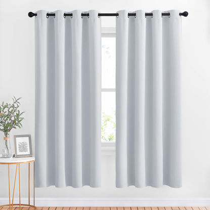 Picture of NICETOWN Room Darkening Curtains for Living Room - Easy Care Solid Thermal Insulated Grommet Darkening Curtains/Panels/Drapes for Bedroom (2 Panels, 52 by 72, Greyish White)