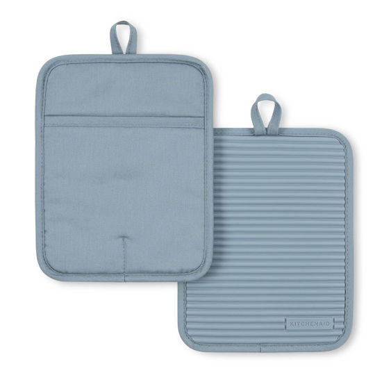 Picture of KitchenAid Ribbed Soft Silicone Pot Holder 2-Pack Set, Fog Blue, 7"x9"