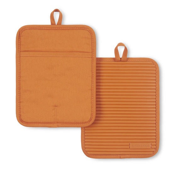 Picture of KitchenAid Ribbed Soft Silicone Pot Holder 2-Pack Set, Honey, 7"x9"