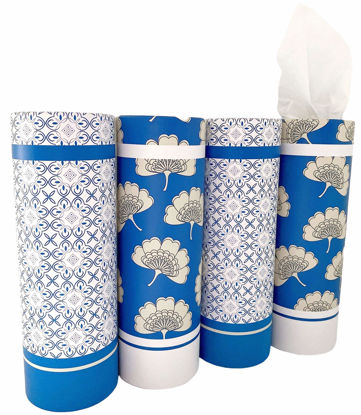 Picture of Car Tissues Holder with Facial Tissues - 4 PK - Travel Tissue Tubes Box Container Perfect Fit for Car Cup Holder Car Tissues Cylinder (Blue)