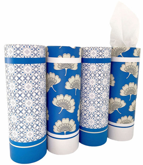 Picture of Car Tissues Holder with Facial Tissues - 4 PK - Travel Tissue Tubes Box Container Perfect Fit for Car Cup Holder Car Tissues Cylinder (Blue)
