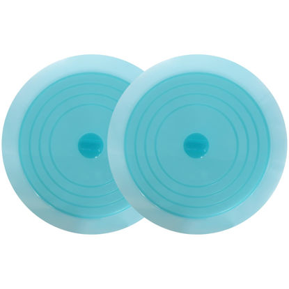 Picture of V-TOP Tub Stopper 2 Pack, 6 inches Large Silicone Drain Plug Hair Stopper Flat Suction Cover for Kitchen Bathroom and Laundry (Blue Transparent)