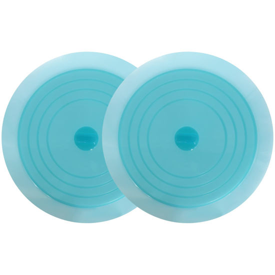 Picture of V-TOP Tub Stopper 2 Pack, 6 inches Large Silicone Drain Plug Hair Stopper Flat Suction Cover for Kitchen Bathroom and Laundry (Blue Transparent)