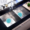 Picture of V-TOP Tub Stopper 2 Pack, 6 inches Large Silicone Drain Plug Hair Stopper Flat Suction Cover for Kitchen Bathroom and Laundry (Blue Transparent)