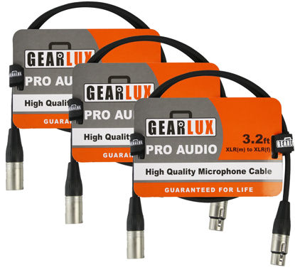 Picture of Gearlux XLR Microphone Cable, Fully Balanced, Male to Female, 3.2 Feet - 3 Pack