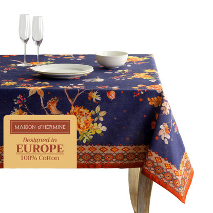 Picture of Maison d' Hermine 100% Cotton Table Cover - 70"x90" Rectangle Decorative Tablecloth - Washable Tablecloths for Dining, Home & Party - for Thanksgiving & Christmas - Kelim - Infinity Collection
