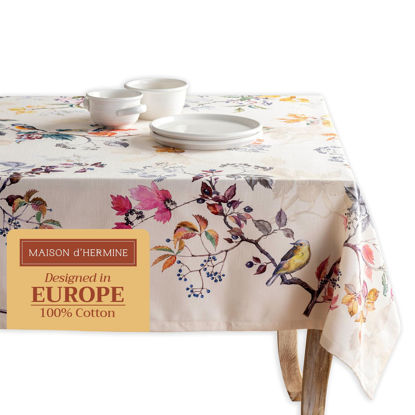 Picture of Maison d' Hermine 100% Cotton Table Cover - 70"x90" Rectangle Decorative Tablecloth - Washable Tablecloths for Dining, Home & Party - for Thanksgiving & Christmas - Equinoxe - Beige Collection