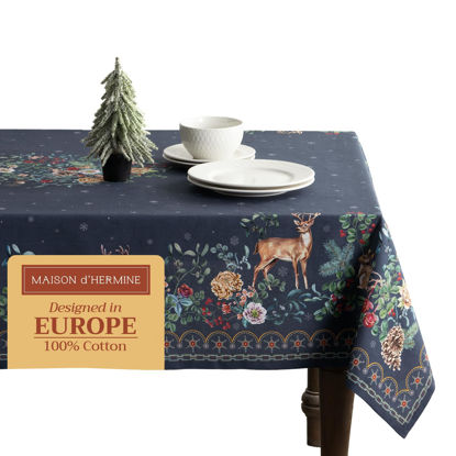 Picture of Maison d' Hermine 100% Cotton Table Cover - 70"x108" Rectangle Decorative Tablecloth - Washable Tablecloths for Dining, Home & Party - for Thanksgiving & Christmas - Christmas Joy Collection
