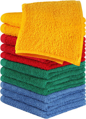 Picture of Utopia Towels 12 Pack Cotton Washcloths Set - 100% Ring Spun Cotton, Premium Quality Flannel Face Cloths, Highly Absorbent and Soft Feel Fingertip Towels (Electric Blue, Hunter Green, Red, Mustard)