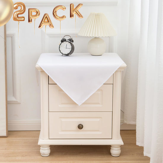 Picture of sancua 2 Pack Small Square Tablecloth 24 x 24 Inch White, Stain and Wrinkle Resistant Washable Polyester Table Cloth Decorative Solid Fabric Table Cover for Nightstand End Bedside Table