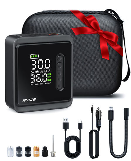 Picture of Tire Inflator Portable Air Compressor, 150PSI Cordless Air Pump for Car Tires, 3X Faster Battery & 12V DC Dual Power Electric Bike Pump with Pressure Gauge, Auto Air Pump for Car Bicycle Ball and More