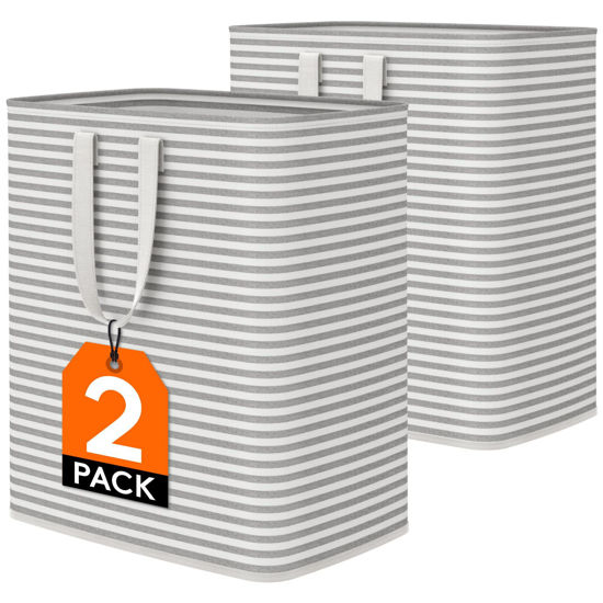 Picture of Lifewit 100L Freestanding Laundry Hamper, Collapsible Waterproof Large Laundry Basket with Easy Carry Extended Handles for Clothes, Towels, Grey, 2 Packs