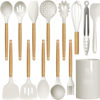 Picture of Silicone Cooking Utensils Set - 446°F Heat Resistant Silicone Kitchen Utensils for Cooking,Kitchen Utensil Spatula Set w Wooden Handles and Holder for Non-Stick Cookware (Cream White)