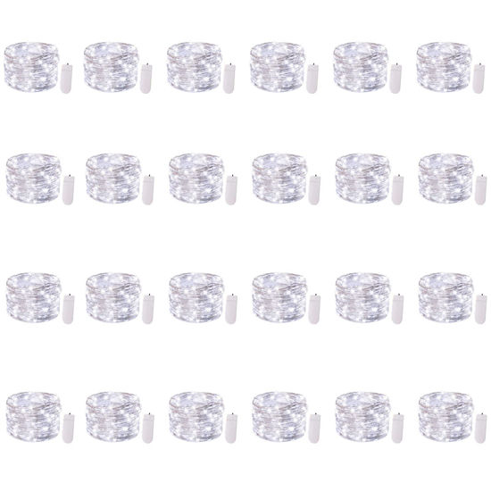 Picture of Brightown 24 Pack Fairy Lights Battery Operated - 7Ft 20 Led Mini String Lights Silver Wire Waterproof Firefly Starry DIY Lights for Bedroom Patio Wedding Party Christmas Decor (Pure White)