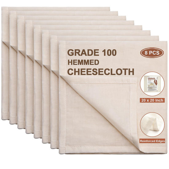Picture of eFond Cheese Cloths, Precut 20x20Inch with Hemmed Edges, Grade 100 Cheesecloth for Straining Washable and Reusable, 100% Unbleached Pure Cotton Muslin Cloths for Filtering Cheese, Fruit (8 Pieces)