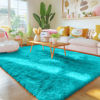 Picture of OLANLY Area Rugs for Living Room Bedroom, Machine Washable 4x5.9 Feet Soft Fluffy Shaggy Bedside Rug, Indoor Floor Carpet for Kids Girls Boys, Dorms, Nursery Rooms, Home Decor Aesthetic, Teal Blue