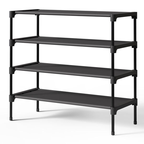 Picture of Kitsure Shoe Rack - Premium Non-Woven Shoe Rack Shelf, Shoe Organizer for Closet, Entryway, Garage & Corridor, Sturdy & Durable Long Stackable Shoe Shelves, X-Large, Black