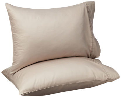 Picture of Amazon Basics 400 Thread Count Cotton Pillow Cases, Standard, 30" L x 20" W, Stone Gray - Set of 2