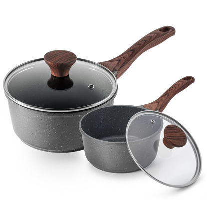 Picture of SENSARTE Nonstick Sauce Pan with Lid Saucepan Set, Swiss Granite Coating Sauce Pot Kitchen Cooking Pot, Induction Comptable, PFOA Free, 1.5 + 2.5 QT