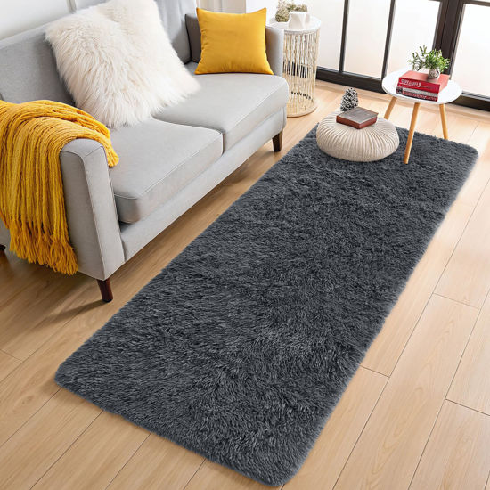 Picture of OLANLY 2x6 Machine Washable Runner Rugs for Hallway, Soft Fluffy Shaggy Bedside Rugs for Bedroom, Living Room, Indoor Floor Carpet for Kids Girls and Boys, Nursery Rooms, Home Decor Aesthetic, Grey