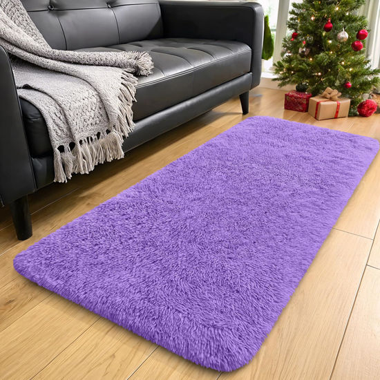 Picture of OLANLY 2x4 Machine Washable Runner Rugs for Hallway, Soft Fluffy Shaggy Bedside Rugs for Bedroom, Living Room, Indoor Floor Carpet for Kids Girls and Boys, Nursery Rooms, Home Decor Aesthetic, Purple