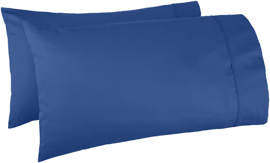 Picture of Amazon Basics 400 Thread Count Cotton Pillow Cases, King, 40" L x 20" W, Navy - Set of 2, Pillows Not Included