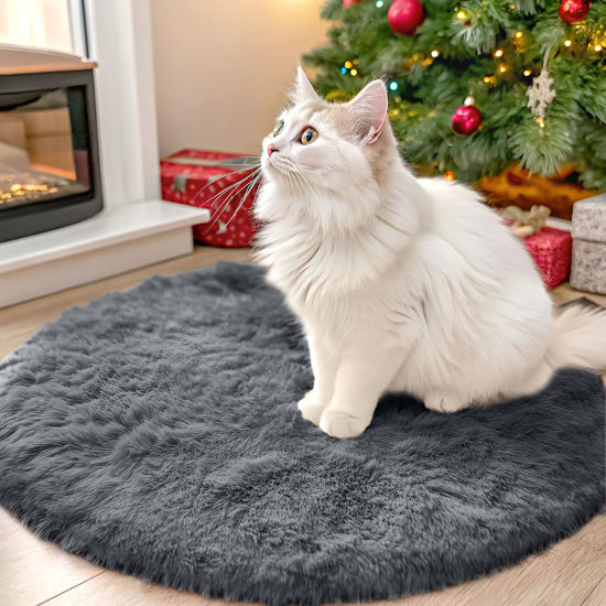 Picture of OLANLY Grey Round Rugs for Bedroom - Machine Washable, 2x2 Feet Circle Area Rugs for Living Room, Soft and Fluffy Shaggy Carpet for Teen Girls and Boys, Nursery Rooms, Dorms, Home Decor Aesthetic