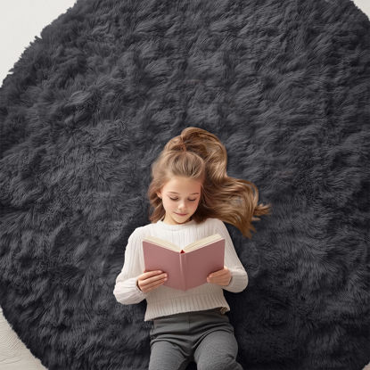 Picture of OLANLY Black Round Rugs for Bedroom - Machine Washable, 6x6 Feet Circle Area Rugs for Living Room, Soft and Fluffy Shaggy Carpet for Teen Girls and Boys, Dorms, Nursery Rooms, Home Decor Aesthetic