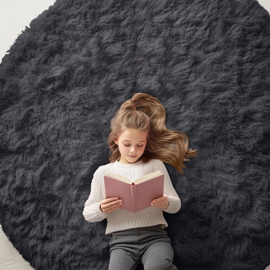 Picture of OLANLY Black Round Rugs for Bedroom - Machine Washable, 6x6 Feet Circle Area Rugs for Living Room, Soft and Fluffy Shaggy Carpet for Teen Girls and Boys, Dorms, Nursery Rooms, Home Decor Aesthetic